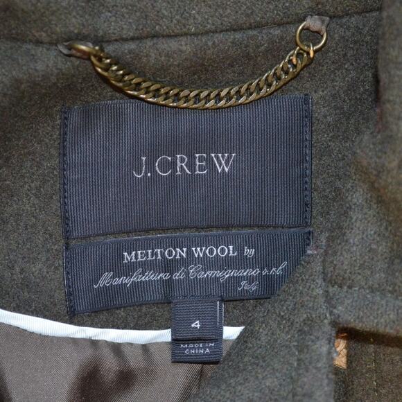 J Crew Melton Wool Toggle Coat Size 4 Forest Green Hood - Picture 3 of 5